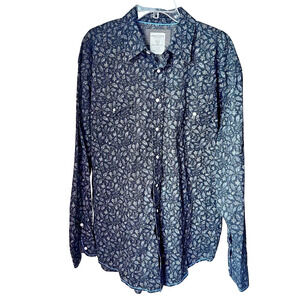 Panhandle Rough Stock Floral Shirt Top Womens X-Large Black Pearl Snap Western